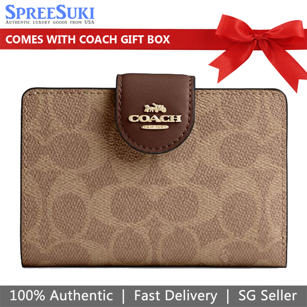 Coach Medium Corner Zip Wallet In Signature Canvas Tan Brown # CW786