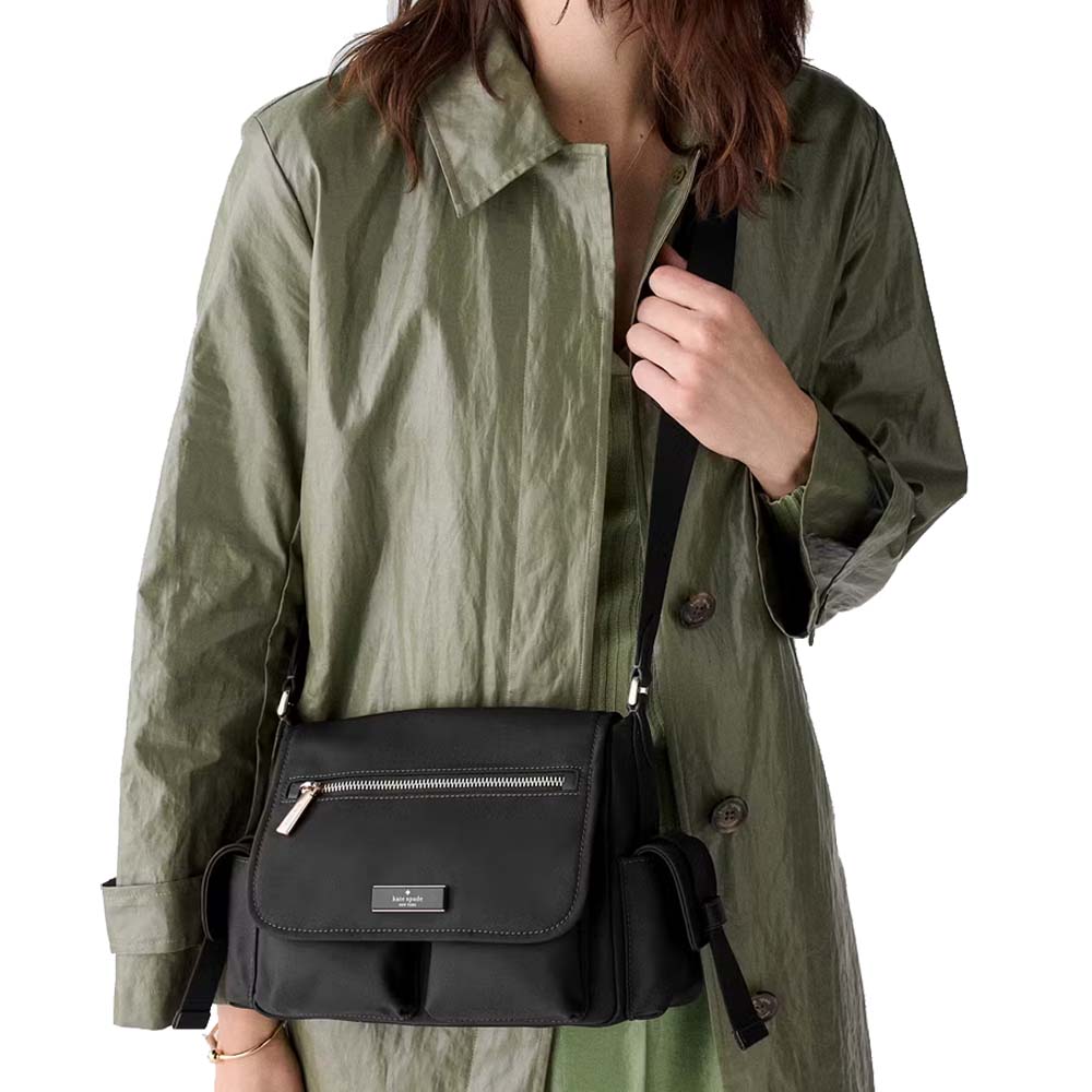 Kate Spade Carter Ksnyl Cargo Messenger Black Silver Black # KN672