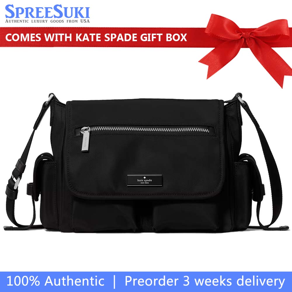 Kate Spade Carter Ksnyl Cargo Messenger Black Silver Black # KN672
