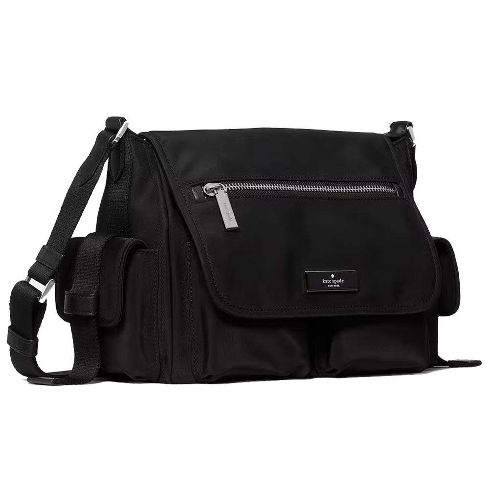 Kate Spade Carter Ksnyl Cargo Messenger Black Silver Black # KN672