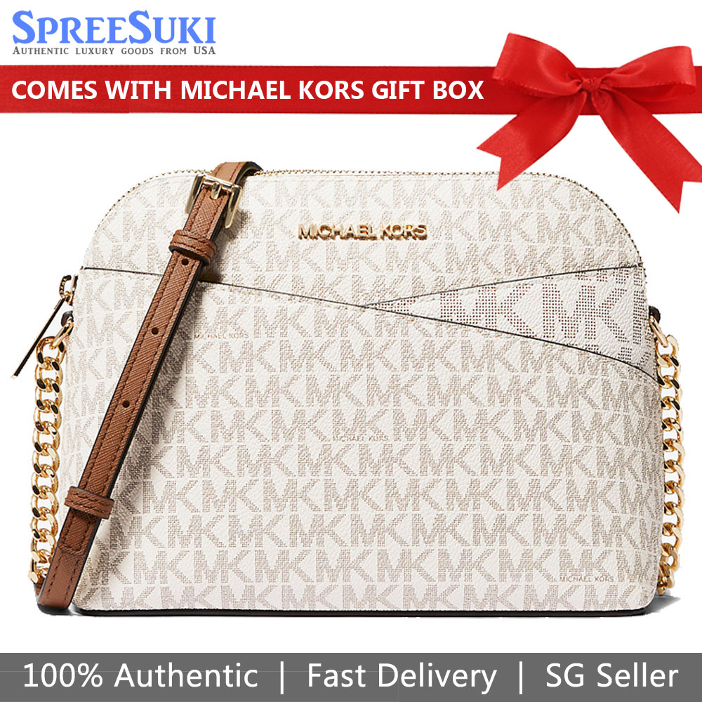 Michael Kors Crossbody Bag Signature Medium Dome Crossbody Vanilla Off White # 35F1GTVC6B