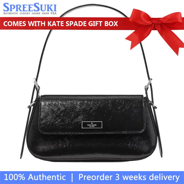 Kate Spade Bridget Crinkle Patent Small Flap Shoulder Black # KM677