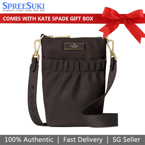 Kate Spade Carter Nylon Phone Crossbody Hot Fudge Chocolate # KL876