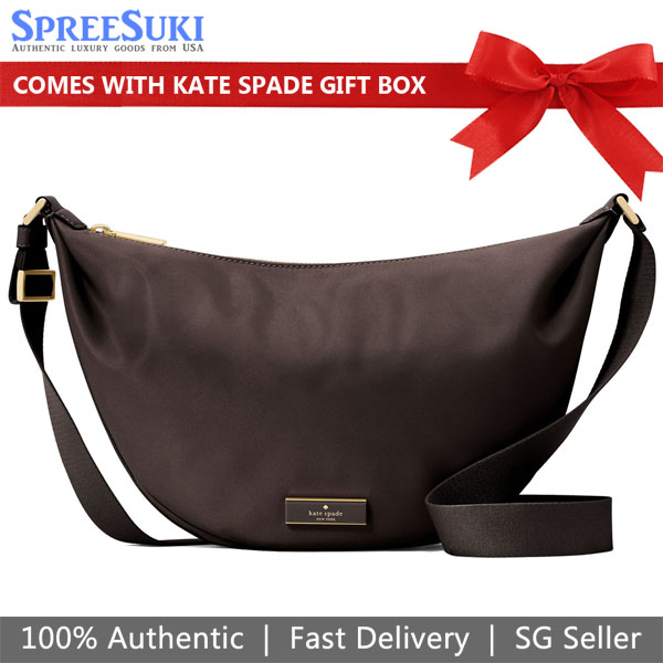 Kate Spade Carter Nylon Medium Sling Bag Hot Fudge Chocolate # KL966