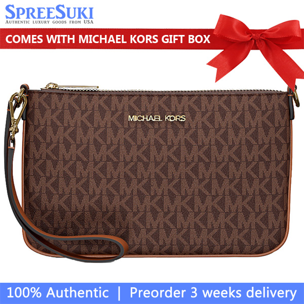 Michael Kors Jet Set Small Signature Logo Convertible Wristlet Large Wristlet Brown # 35T4GTVW5V