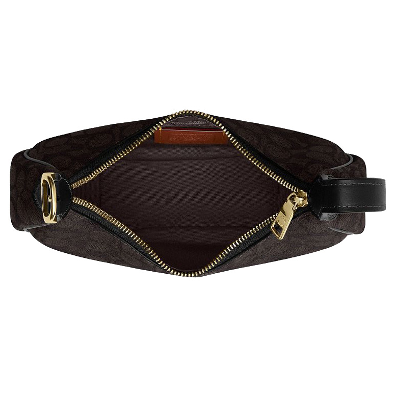 Coach Emily Shoulder Bag In Signature Canvas Walnut Black Dark Brown # CDX17
