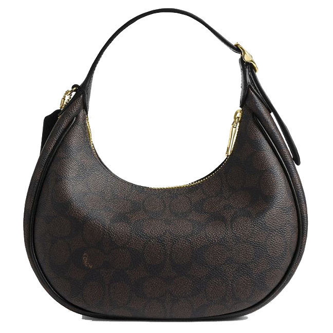 Coach Emily Shoulder Bag In Signature Canvas Walnut Black Dark Brown # CDX17