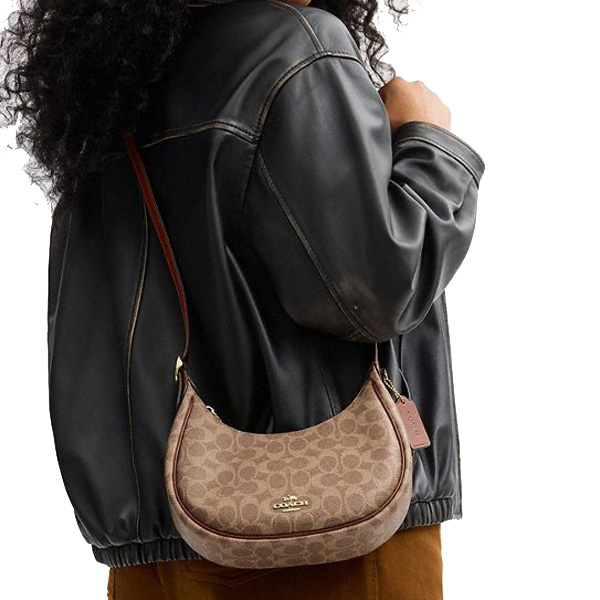 Coach Emily Shoulder Bag In Signature Canvas Tan Brown # CDX17