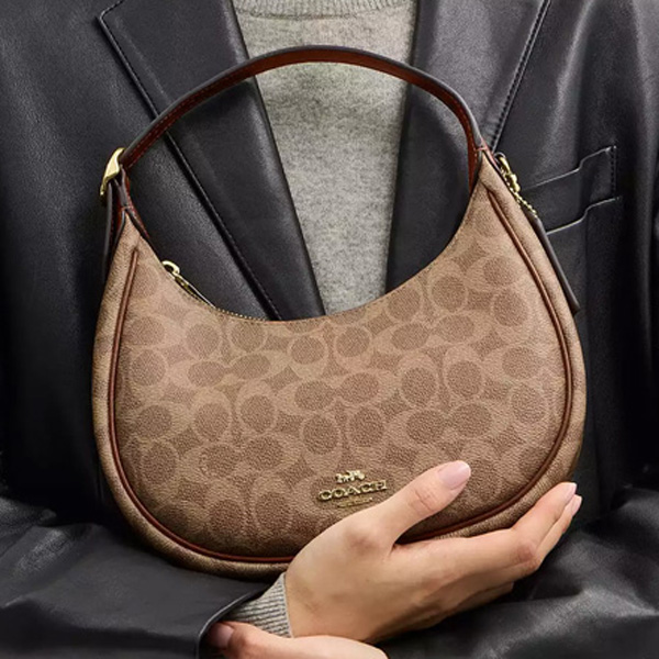 Coach Emily Shoulder Bag In Signature Canvas Tan Brown # CDX17
