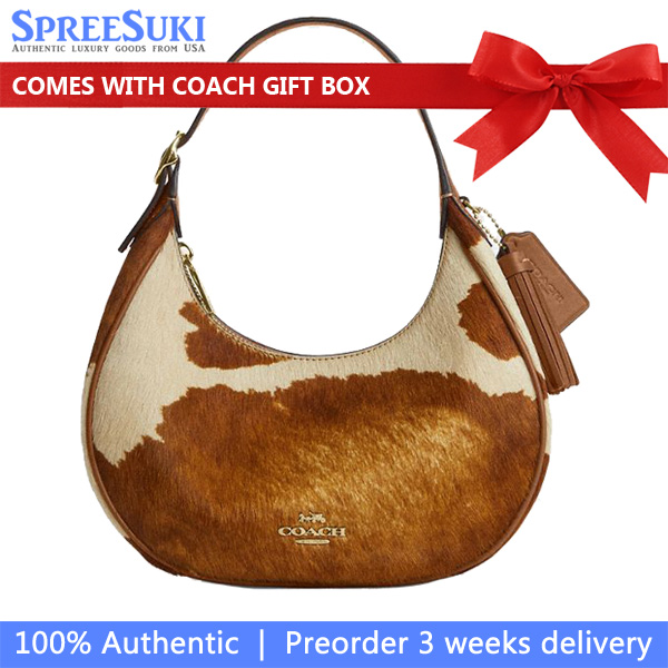 Coach Emily Shoulder Bag In Haircalf With Cow Print Cow Multi Brown # CDX23