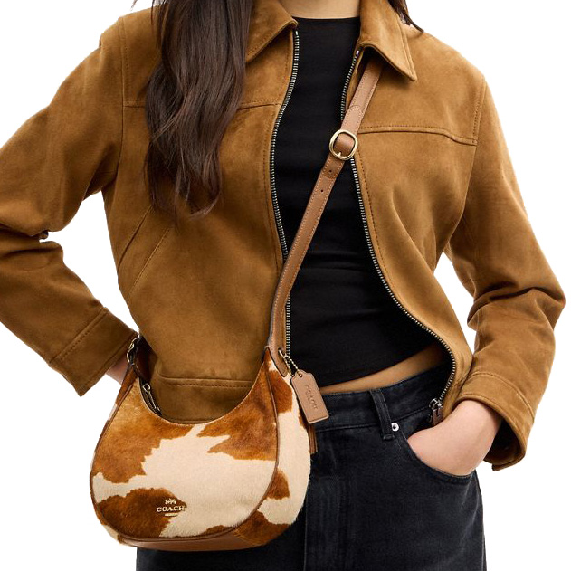 Coach Emily Shoulder Bag In Haircalf With Cow Print Cow Multi Brown # CDX23