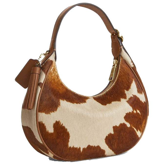 Coach Emily Shoulder Bag In Haircalf With Cow Print Cow Multi Brown # CDX23
