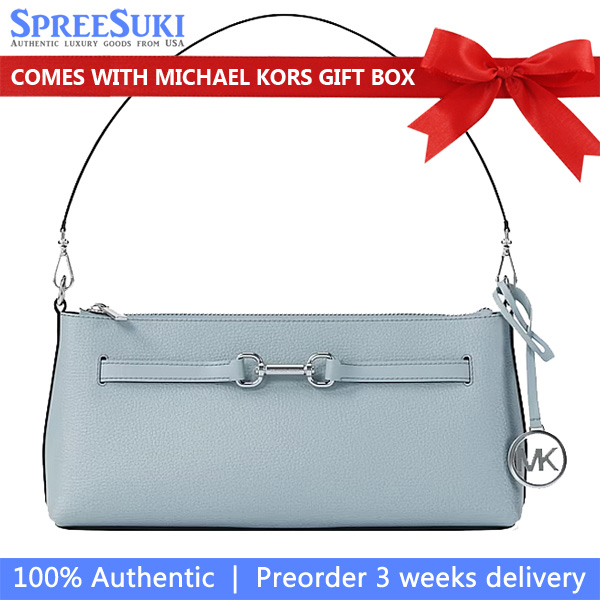Michael Kors Carson Small Pebbled Leather Convertible Crossbody Bag Pale Ocean Light blue # 35S6S2ZC2L