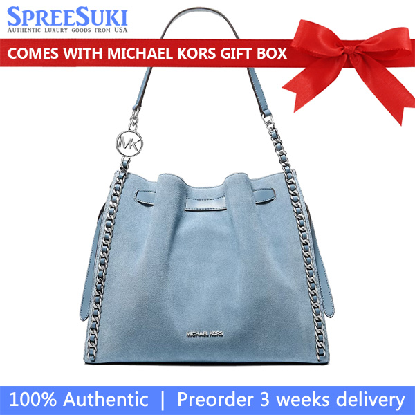 Michael Kors Mina Large Suede Chain Shoulder Bag Denim Blue Denim # 35F5S4ML3S