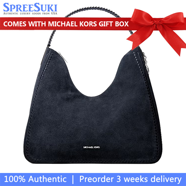 Michael Kors Nayla Medium Suede Hobo Shoulder Bag Navy # 35S6S5ZL6S