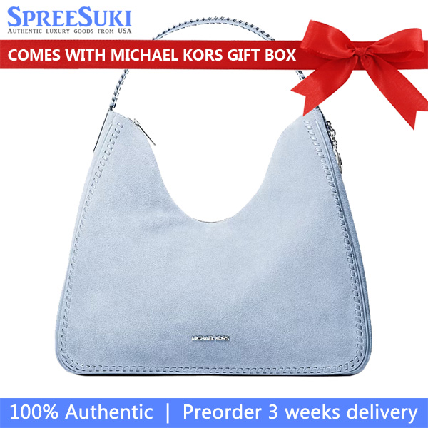 Michael Kors Nayla Medium Suede Hobo Shoulder Bag Pale Ocean Light blue # 35S6S5ZL6S
