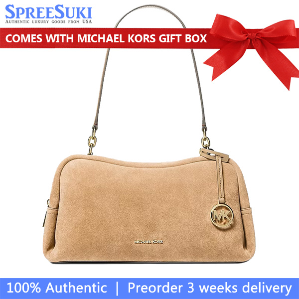 Michael Kors Cecily Medium Suede Shoulder Bag Camel Beige # 35S6G8CL2S