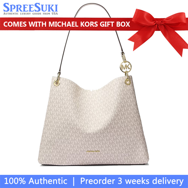 Michael Kors Christina Large Signature Logo Shoulder Bag Light Cream Multi # 35T5G8WE6B
