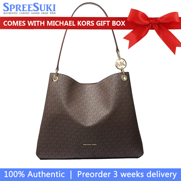 Michael Kors Christina Large Signature Logo Shoulder Bag Brown # 35T5G8WE6B