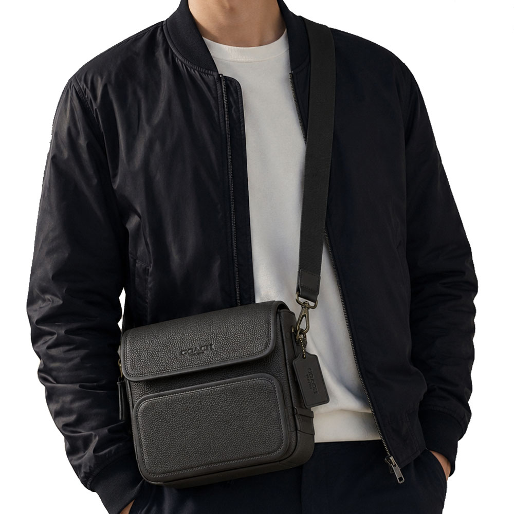 Coach Men Sullivan Flap Crossbody Bag Gunmetal Graphite Black # CY800