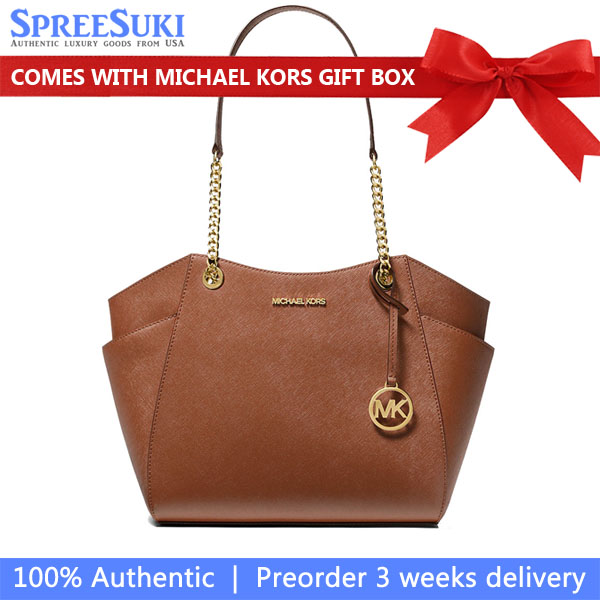Michael Kors Jet Set Travel Large Chain Leather Shoulder Tote Luggage Brown # 35T5GTVT3L