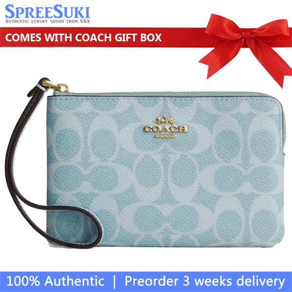 Coach Corner Zip Wristlet In Signature Canvas Light Blue Light blue # CEY93