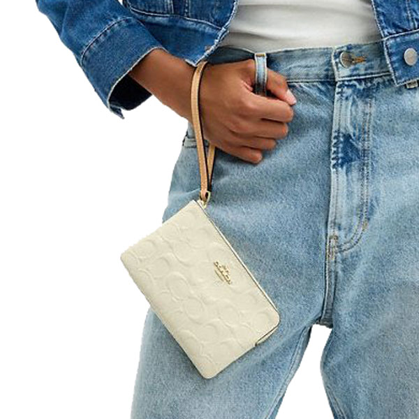 Coach Corner Zip Wristlet In Signature Leather With Charm Light Lemon Light yellow # CEX36