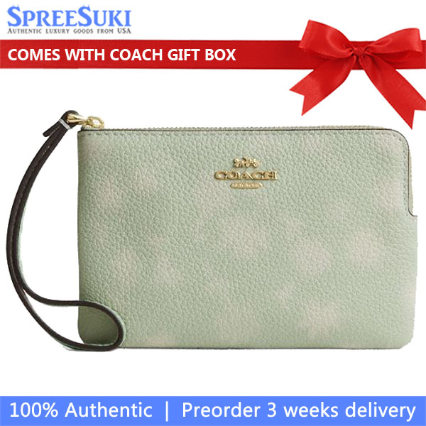 Coach Corner Zip Wristlet With Floral Print Pale Green # CEF79