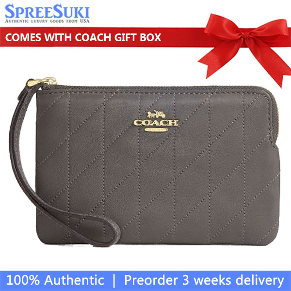 Coach Corner Zip Wristlet With Quilting Slate Dark Grey # CEL99