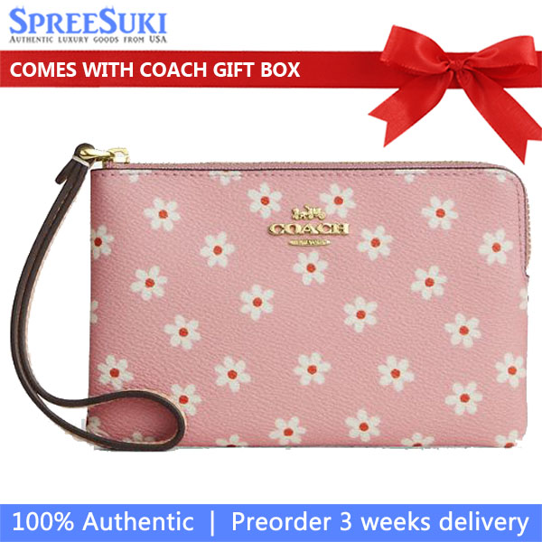 Coach Corner Zip Wristlet With Floral Print Pink Multi # CEX39