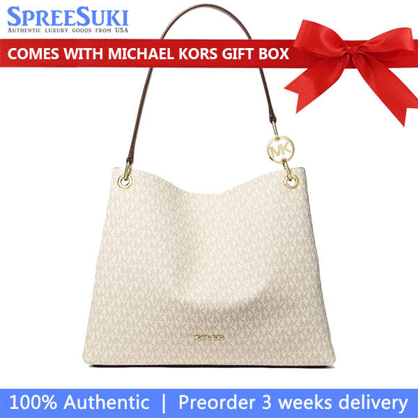 Michael Kors Christina Large Signature Logo Shoulder Bag Vanilla White # 35T5G8WE6B
