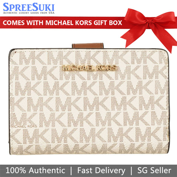 Michael Kors Medium Wallet Jet Set Travel Medium Bifold Zip Coin Wallet Vanilla Off White # 35F8GTVF2B