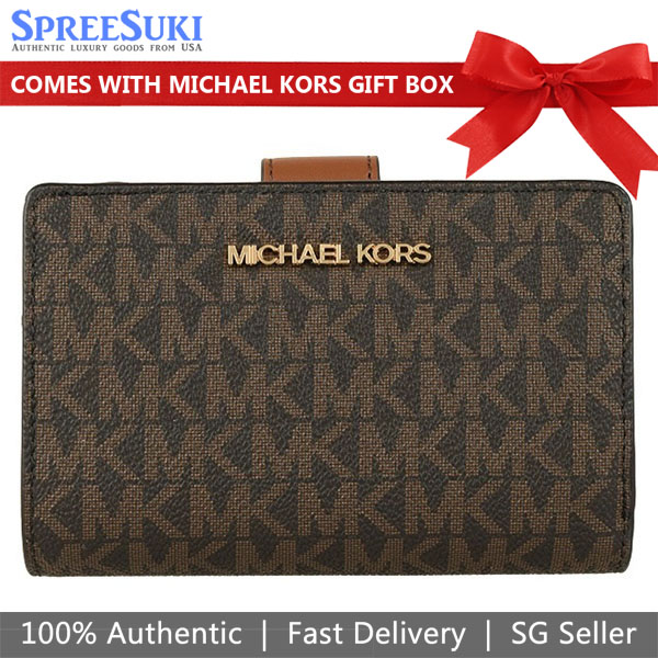 Michael Kors Medium Wallet Jet Set Travel Medium Bifold Zip Coin Wallet Brown # 35F8GTVF2B