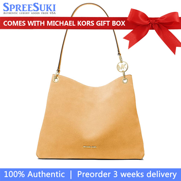 Michael Kors Christina Large Suede Shoulder Bag Honeywheat Yellow # 35R6G8WE6S