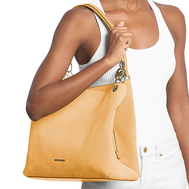 Michael Kors Christina Large Suede Shoulder Bag Honeywheat Yellow # 35R6G8WE6S