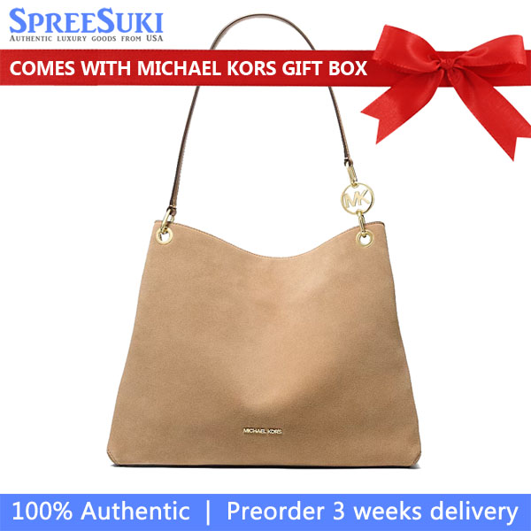 Michael Kors Christina Large Suede Shoulder Bag Camel Beige # 35R6G8WE6S