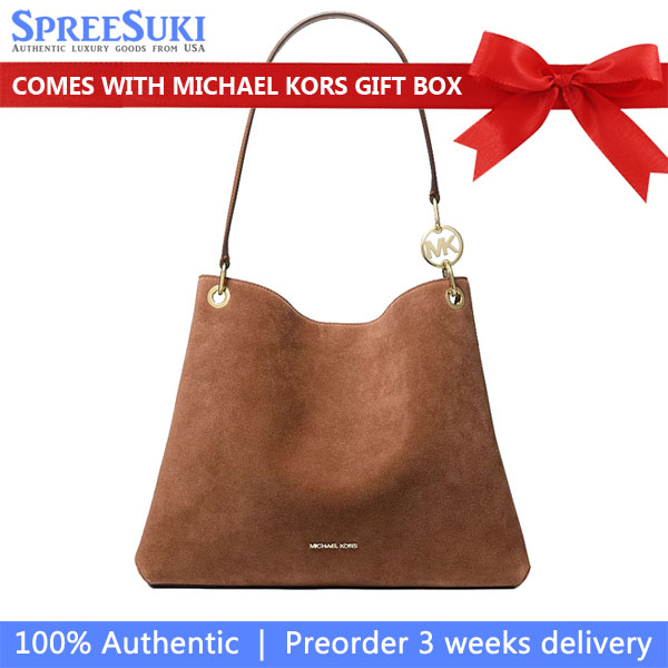 Michael Kors Christina Large Suede Shoulder Bag Luggage Brown # 35R6G8WE6S