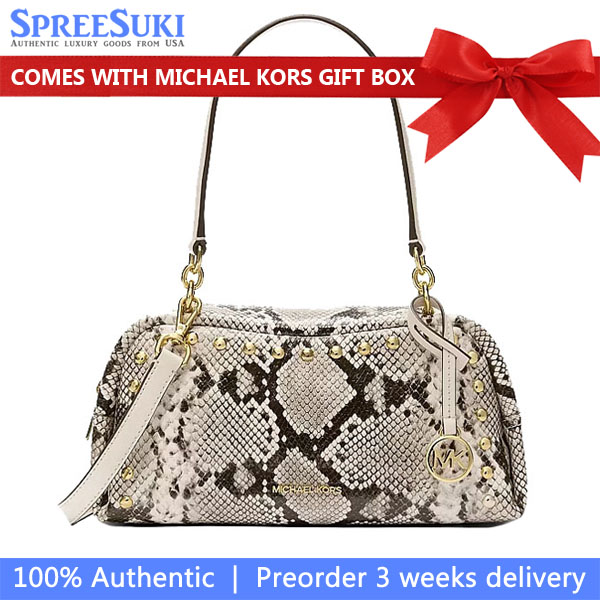 Michael Kors Cecily Small Studded Snake Embossed Shoulder Bag Light Cream # 35S6G8CL1G