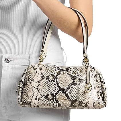 Michael Kors Cecily Small Studded Snake Embossed Shoulder Bag Light Cream # 35S6G8CL1G