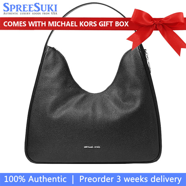 Michael Kors Nayla Medium Pebbled Leather Hobo Shoulder Bag Black # 35F5S5ZL6L