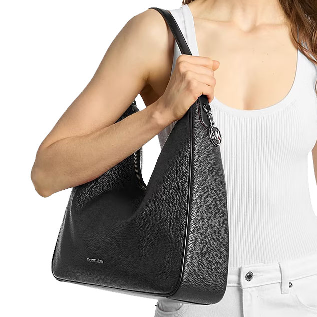 Michael Kors Nayla Medium Pebbled Leather Hobo Shoulder Bag Black # 35F5S5ZL6L
