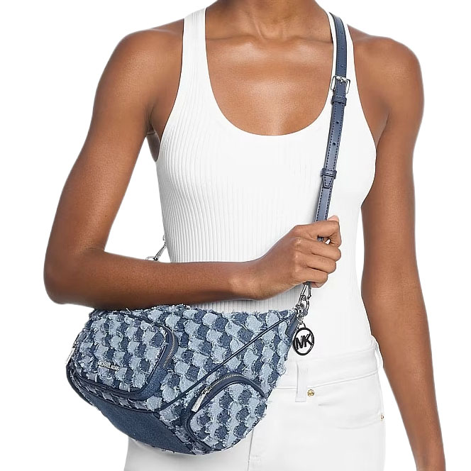 Michael Kors Merritt Medium Patchwork Denim Convertible Shoulder Bag Washed Denim Blue Denim # 35T6S0WS8C