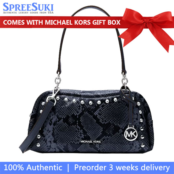 Michael Kors Cecily Small Studded Snake Embossed Shoulder Bag Navy # 35S6S8CL1G