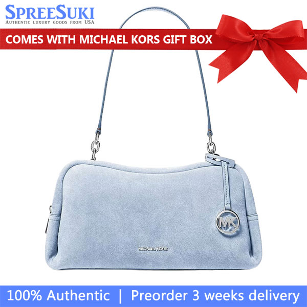 Michael Kors Cecily Medium Suede Shoulder Bag Pale Ocean Light blue # 35S6S8CL2S