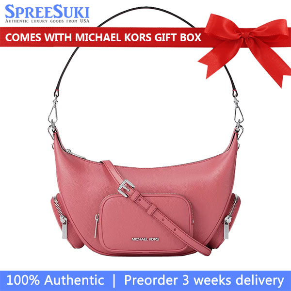 Michael Kors Merritt Medium Pebbled Leather Convertible Shoulder Bag Hibiscus Pink # 35R6S0WS8L