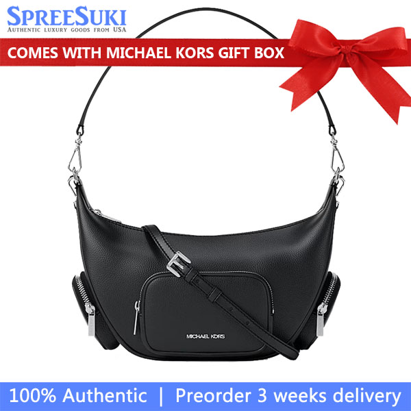 Michael Kors Merritt Medium Pebbled Leather Convertible Shoulder Bag Black # 35R6S0WS8L