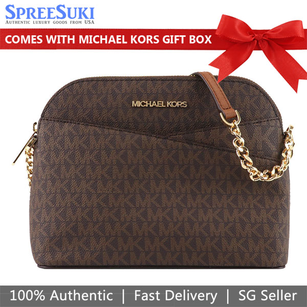 Michael Kors Sling Bag Jet Set Travel Medium Logo Dome Crossbody Bag Brown # 35F1GTVC6B