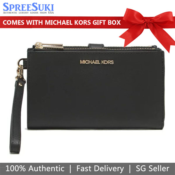 Michael Kors Long Wallet Jet Set Travel Large Double Zip Wristlet Black # 35F8GTVW0L