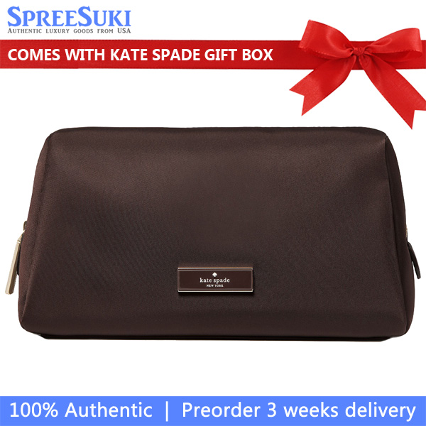 Kate Spade Carter Nylon Cosmetic Pouch Makeup Bag Hot Fudge Chocolate # KL875