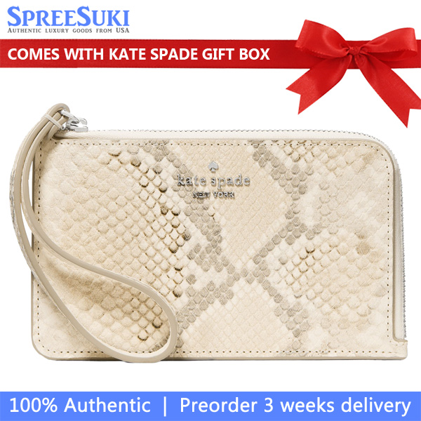 Kate Spade Lucy Snake Small Card Holder Wristlet Natural Multi Beige # KO529